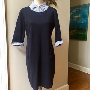TALBOTS Navy Knit Dress With Stripe Collar